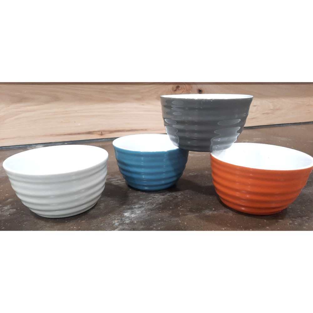 Pier 1 Imports Stoneware Bowls Set 4 Multicolor Ribbed Snack Dessert Condiment